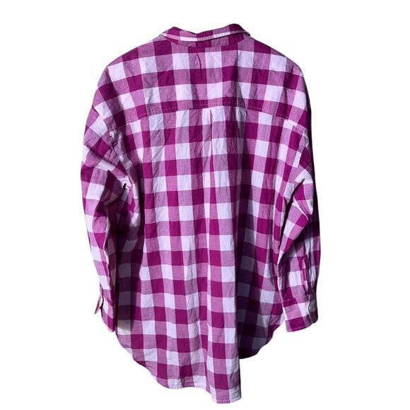 Antropologie MAEVE The Bennet Buttondown Shirt Buffalo Check Pink Combo Medium - Picture 7 of 12